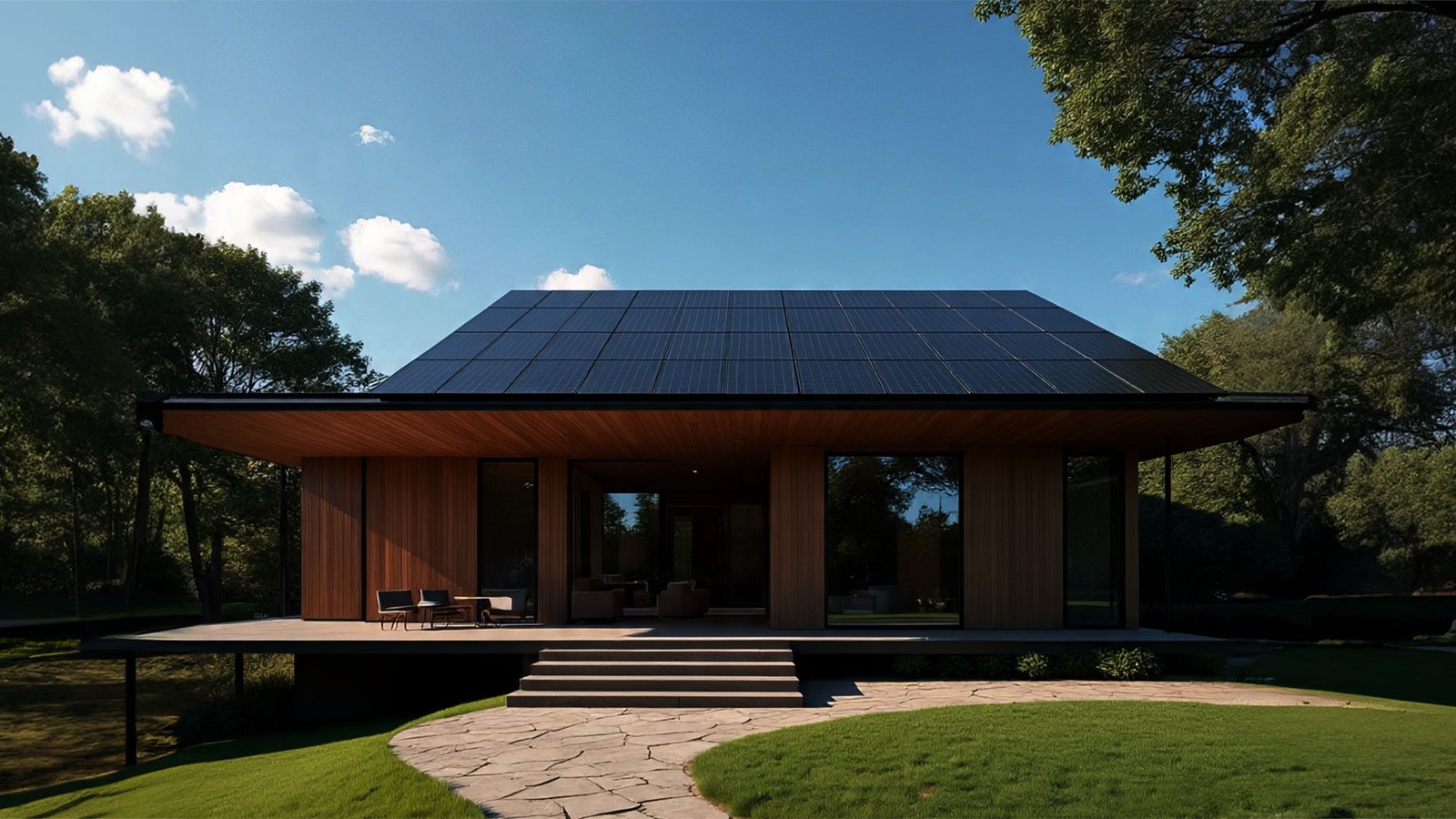 Rooftop solar panels receiving sunlight